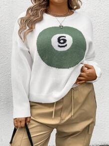 SHEIN CURVE+ 大码女式套头毛衣，图案数字设计，针织套头衫，秋冬款