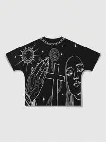 ROMWE MEN Street Life Men's Cross Print Round Neck Short Sleeve Casual T-Shirt - Multicolor - View 5
