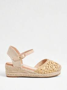Styleloop Casual Wedge Heels, Rope, Fabric, Embroidered Velvet - Apricot - View 2