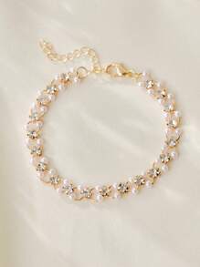 Vòng tay trang trí đính đá Rhinestone & ngọc trai giả Quà tặng Giáng sinh mùa đông - Vàng - Xem 3