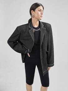 Ontre Áo khoác denim thường ngày cho nữ, thời trang tối giản để mặc hàng ngày - Màu xanh lam - Xem 3