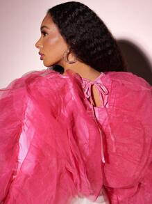 Vixey 雪纺层叠荷叶边长袖短款上衣，波西米亚风，夏季上衣