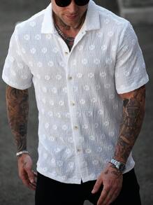 Manfinity Homme Men's Casual Solid Color Textured Short Sleeve Shirt Shirts For Beach Men Men Fashion Shirts Men Clothes Men Shirts Casual Shirts For Men Summer Shirt For Men Summer Men Tops Best-Selling Outfits Husband And Boyfriend Gifts For Friends