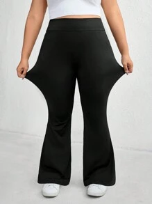 SHEIN Essnce 大码女式夏季新款时尚休闲通勤运动健身提臀瑜伽紧身裤喇叭裤带口袋裤慢跑裤女式，黑色裤子