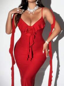 Viva Relle Vestido de tirantes con escote en V y volantes para mujer talla grande, romántico para citas de San Valentín, fiestas y días festivos