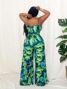 Slaydiva Monos de verano casuales nuevos de 2025 con estampado floral verde, sin mangas, con tirantes cruzados y con capas, para talla grande, adecuados para vacaciones, fiestas y ocasiones elegantes en primavera/verano