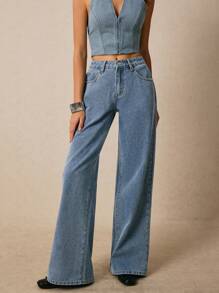 Poéselle Women's Jeans Pocket Rivet Decoration Women's Relaxed Fit Straight Leg Jeans With Pockets Summer Women Outfit Baggy Jeans Summer Clothes Low Rise Jeans Western Wear Women Y2k Spring Women Outfits Baggy Women Jeans Women Clothing Baggy Pants Cowgirl Women Outfits Bottoms Concert Women Outfit Wide Leg Pants Denim Cowgirl