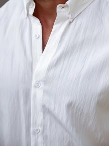 Manfinity Homme Plus Size Men's Solid Color Long Sleeve Single-Breasted Casual Shirt, For Fall - White - View 6