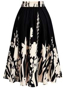 DreamSkyne Women's Plus Size Positioning Floral Print Holiday Skirt, Versatile And Practical - Black - View 2