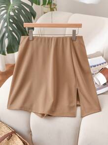 SHEIN Frenchy Plus Size Women's Spring And Summer Fashion Casual Comfortable Basic Versatile Daily Khaki Skirt Pants,Women Bottom,Summer Outfits,Curve Shorts