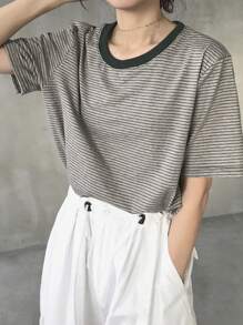 FRIFUL Maglietta a righe oversize da donna, collo tondo, stile basic, adatta all'estate