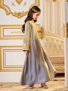 Tween Girls Long Satin Sleeve Dress, Elegant & Luxurious Suitable For Party, Gatherings - Pink - View 3