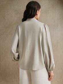 Anewsta Women's Elegant Embroidered Lantern Sleeve Round Neck Retro Pattern Embroidery Blouse Top, Festival Spring Outfits - Apricot - View 2