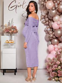 Loomaby Off Shoulder Bodycon Dress, Asymmetrical Neckline Ruched Maternity Dress, Solid Color Dress Suitable For Party, Wedding