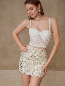 MOTF PREMIUM SEQUIN A LINE SKIRT - White - View 4