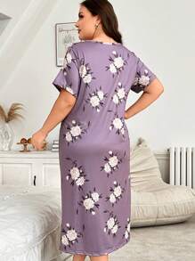 Rochie maxi din tricot cu imprimeu floral de marime plus pentru tinuta acasa