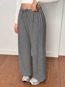 SHEIN Adolescentă, gri, lejer, pantaloni tricotati largi pentru primăvară, vară, toamnă și iarnă, îmbrăcăminte pentru casă