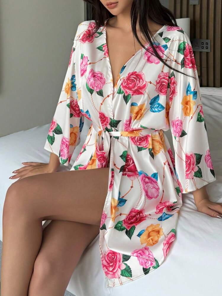 Vacation Style V-Neck Short Women Robe Pajama
