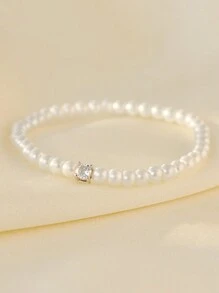 1 pieza Pulsera de mujer con cuentas, estilo vintage francés, con incrustaciones de rhinestones y perlas falsas, para banquetes, fiestas, regalos a amigas