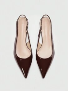 CUCCOO BIZCHIC New Summer Women's Square Buckle Pointed-Toe Low Chunky Kitten Heels, Unique Heel Design, Versatile, Comfortable, Commute Style, Chocolate & Brown Patent Leather Slip-On Flats