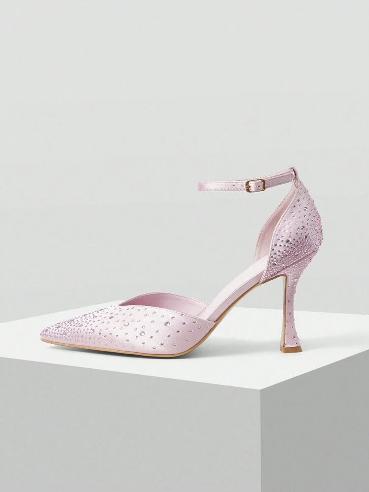 WOMEN'S ELEGANT PARTY/WEDDING SEXY FULLY RHINESTONE DETAIL HOLLOW ANKLE-STRAP STILETTO HIGH HEEL PUMPS, SPRING SHOES SPRING BREAK EASTER PROM HEELS