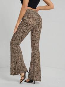 SHEIN Tall Women's Leopard Print Flare Pants, Fashion & Versatile - Brown - View 2