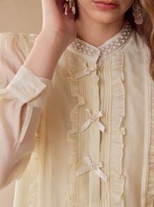 MOTF PREMIUM LIGHTWEIGHT RUFFLE TRIM BLOUSE - Apricot - View 2