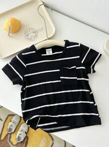 SHEIN Vintaside Kids 3 pièces Ensemble de Top rayé unisexe pour bébé garçon, noir, gris et vert olive - Couleurs assorties convenant à toutes les occasions en été. Vêtements de bébé garçon, hauts pour bébés garçons, vêtements pour garçons, vêtements de bébé garçon, hauts pour bébés garçons