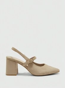 CUCCOO BIZCHIC Women's Minimalist Pointed Toe Ankle Strap Elegant Solid Color Thick Heel Pumps, Suitable For Work For Christmas Spring Shoes - Apricot - View 6