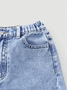 Tween 女童口袋阔腿宽松休闲百搭牛仔裤 - 淺色水洗藍 - 查看 5