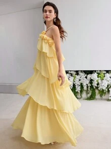 MOTF PREMIUM 立体花卉荷叶边连衣裙 - 黃色 - 查看 1