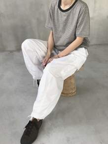 FRIFUL Maglietta a righe oversize da donna, collo tondo, stile basic, adatta all'estate