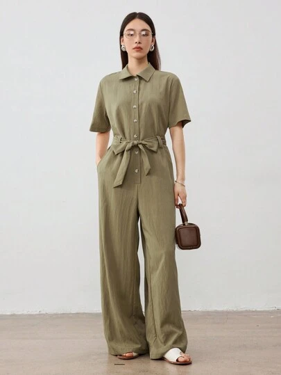 Dazy-Less 宽松商务休闲抽绳系腰短袖连体裤女士春夏老款