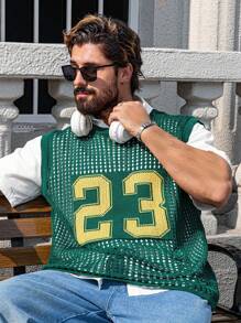 Manfinity Homme Plus Size Men's Crew Neck Sleeveless Digital Graphic Detail Casual Tank Top