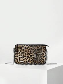 Fashionable Leopard Printed Women's Cross-Body Bag With Beaded Accents, Shoulder Handbag, Leopard Print Cheetah Bag For Women Leopard Comeback Winter Gifts - Khaki - View 8