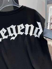 SHEIN Tween Boy Casual Korean Street Style Big Letter Print Loose Round Neck Tank Top, Suitable For Commuting, School, Daily Casual, Sports, Spring/Summer - Black - View 4