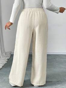 SHEIN Unity Plus Size Women Solid Color Elastic Waist Loose Casual Wide Leg Pants Fall Cloth For Women - Beige - View 2