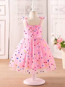 SHEIN Girls' Pink Mesh Polka Dots Princess Dress, Party Pageant Ball Gown Tulle Formal Dress Suitable For Birthday Party, Photoshoot, Outdoor Activities, Weddings (Fits 4-7Y Young Girl) - Pink - View 2