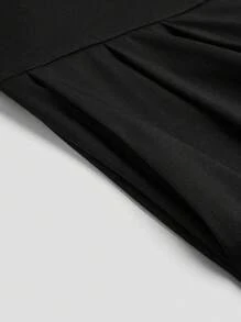 Sweetra Pantalones de talla grande de unicolor, de cintura alta, con pliegues y botones delanteros, de estilo minimalista casual