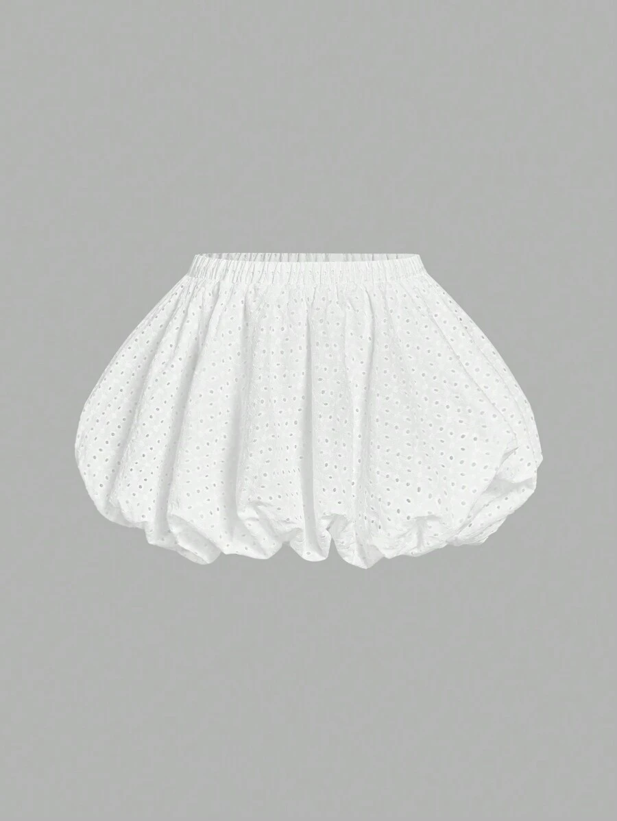 SHEIN MOD 大码女式松紧腰短款泡泡裙，带刺绣和烧花