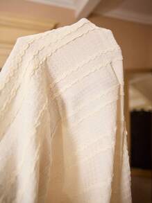 Plus Size Women Wavy Jacquard Striped Ruffle Hem Short Sleeve & Long Pants Pajamas Set - Apricot - View 7