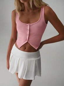 SHEIN Unity Simple Ribbed Hem Split Hem Camisole, Versatile - Pink - View 4