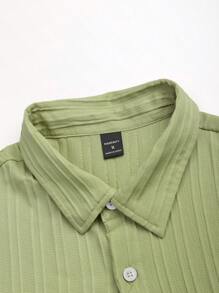 Manfinity Homme 2pcs Men's Solid Color Short Sleeve Shirt And Pants Set - Mint Green - View 5