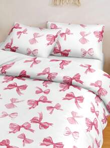 Bộ ga trải giường 3 món in kỹ thuật số họa tiết nơ hồng màu nước chủ đề Ngày Valentine (1 vỏ chăn + 2 vỏ gối, không bao gồm chăn bông), kiểu dáng dễ thương nữ tính, chất liệu polyester mềm mại, phù hợp sử dụng hàng ngày, thích hợp cho phòng ngủ/ký túc xá mọi mùa, trang trí nhà cửa lãng mạn, bộ ga trải giường thanh lịch. - Hồng - Xem 10