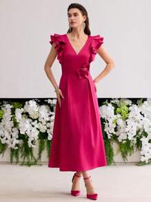 MOTF PREMIUM STEREO FLORAL RUFFLE TRIM DRESS