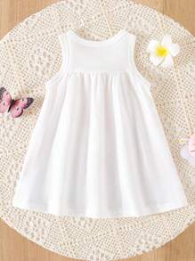 SHEIN Vestido sin mangas con diseño de vaca y jirafa lindos para niña, primavera/verano