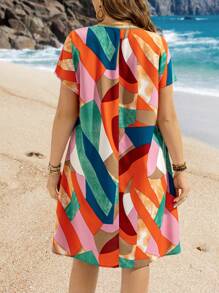 EMERY ROSE 加大码彩色花卉印花蝙蝠袖休闲度假连衣裙，女士夏季服装/夏季/夏季服装，波西米亚风女装