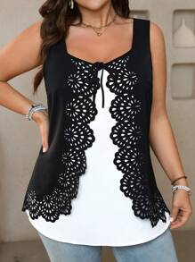 EMERY ROSE Blusa de talla grande, elegante camisa de línea A con dobladillo fruncido en color block negro y blanco