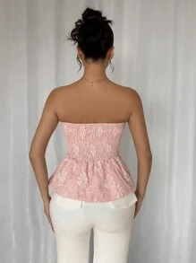 Chiquease Women's Elegant Vacation Bandeau Textured Ruffle Top - Pink - View 3