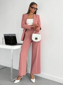 EURMUSE Elegant Office Lady, Single Button Fitted Blazer Jacket With Straight Fit Pant